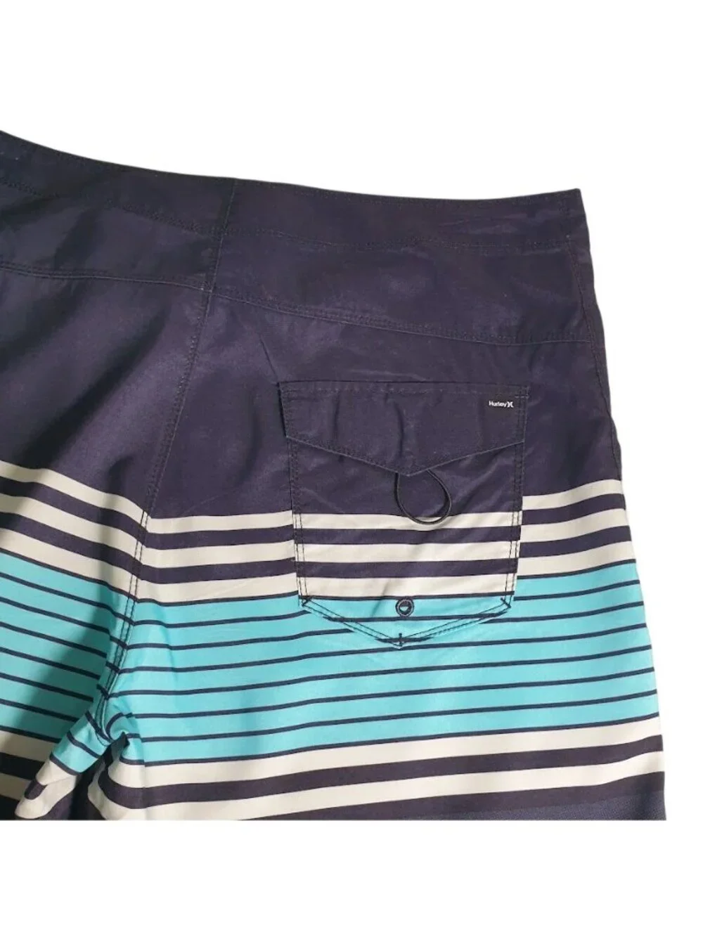 Hurley Mens Board Shorts Surf Swimwear Front Drawstring Pocket Striped Blue Grey